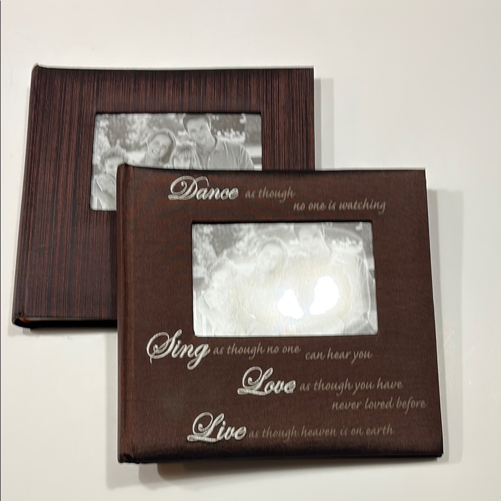 NEW! Brown Fabric Classy Photo Album Set with Script Accents